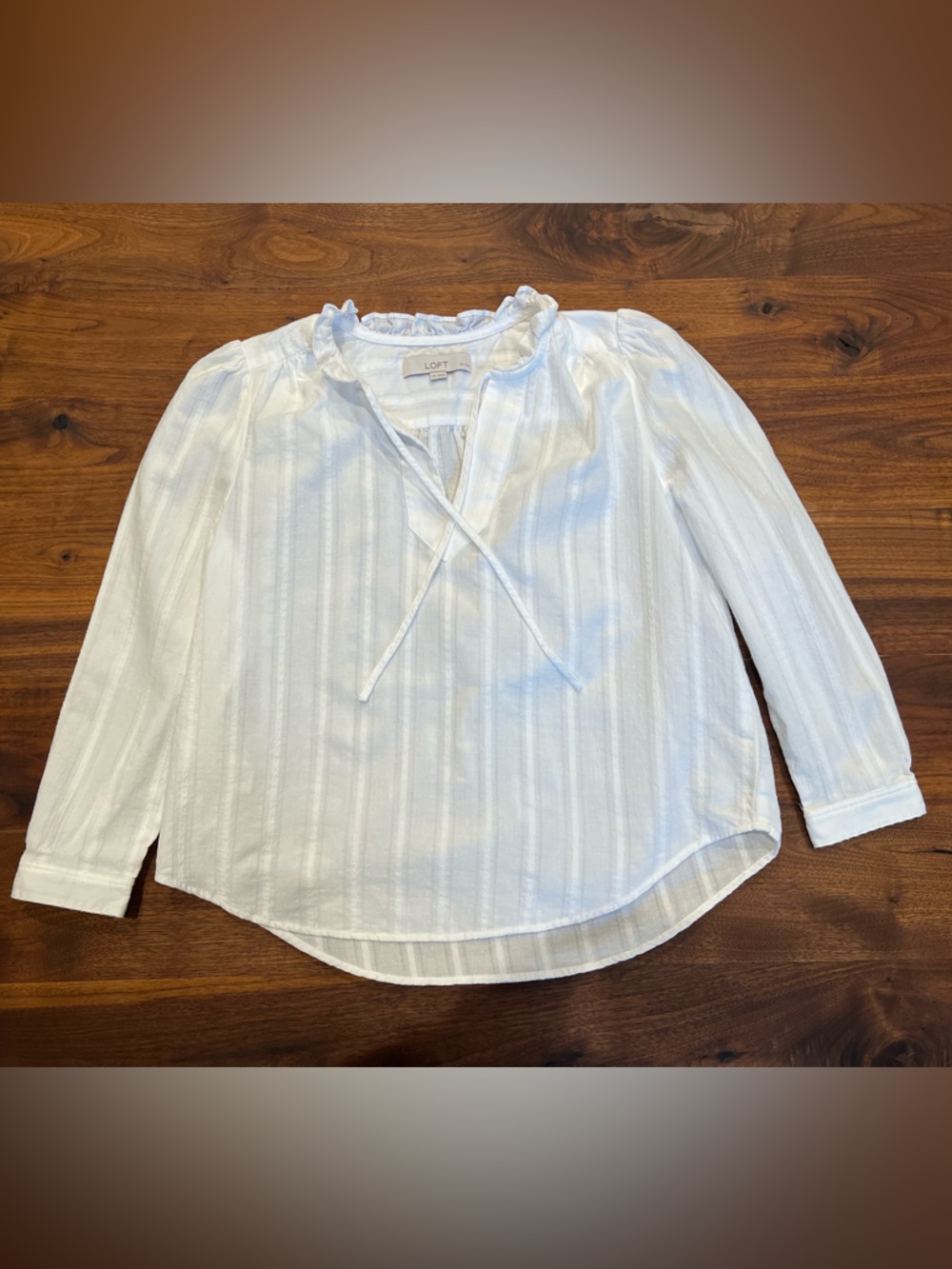 LOFT White Tie-Neck Long Sleeve Blouse XSP